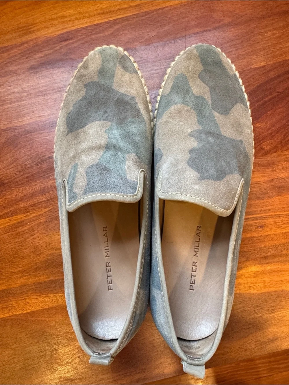 Peter Millar Suede Camouflage Slip-On Loafers in Olive and Tan worn once.